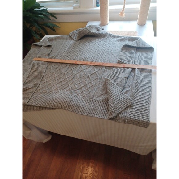 LOFT gray cableknit turtleneck sweater M/L oversize open sides boho poncho layer - Picture 9 of 11